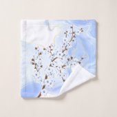 Fleurs florales de cerisier Encre bleue blanche  (Gant de toilette)