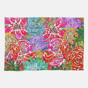 Fleurs florales élégantes et colorées Serviette de
