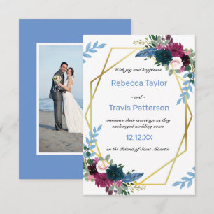 Fleurs Florales Mod Bleu Photo -3x5 Faire-Part de 