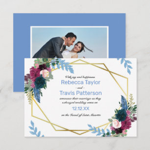 Fleurs Florales Mod Bleu Photo -3x5 Faire-Part De 
