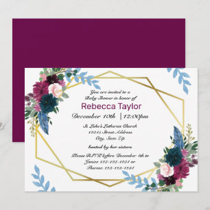 Fleurs Florales Mod Plum - Invitation Baby Shower