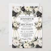 Fleurs florales noires et blanches Invitations de  (Devant)
