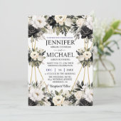 Fleurs florales noires et blanches Invitations de (Debout devant)