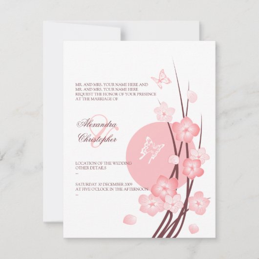 Fleurs florales Papillons Mariage Faire-part 2 (Devant)