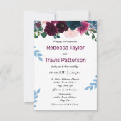 Fleurs Florales Prune - Invitation de Mariage/Réce (Devant)