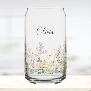 Fleurs Florales Rose Bleu Aquarelle Monogramme