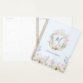 Fleurs Florales Rose Bleu Aquarelle Monogramme (Devant avec enveloppe)