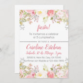 Fleurs florales rose espagnole invitation d'annive (Devant / Derrière)