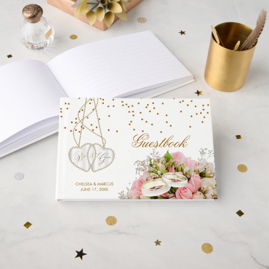 Fleurs florales rose rose - Livre d'invité Mariage (Recto ouvert)