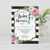 Fleurs florales roses Baby shower Invitation Garço (Debout devant)