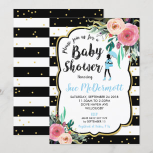 Fleurs florales roses Baby shower Invitation Garço