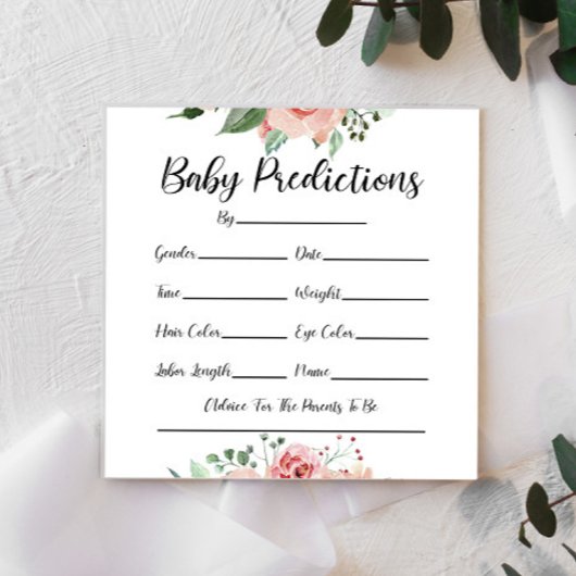Fleurs florales roses Cartes de prédiction Baby sh