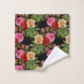 Fleurs florales Roses rouge rose jaune vert (Gant de toilette)