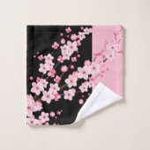 Fleurs florales roses serviettes noires et roses (Gant de toilette)