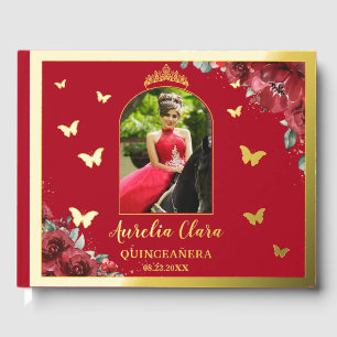 Fleurs florales rouges Gold Quinceañera Quince Pho