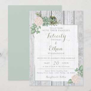 Fleurs florales Sage Faire-part de mariage en bois