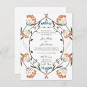 Fleurs folkloriques Invitation avec détail bleu (Devant / Derrière)