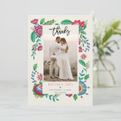 Fleurs folkloriques Merci Carte photo Mariage (Debout devant)