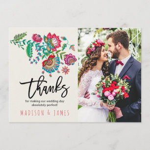 Fleurs folkloriques Merci Mariage Carte phot