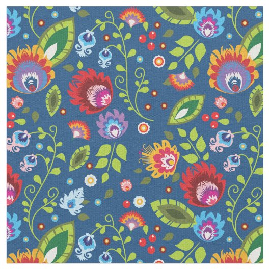 🌺 🌹 fleurs folkloriques 🌷 tissu bleu classique (Fermer)