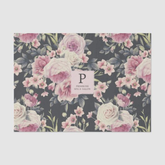 Fleurs foncées sur fond noir | Papier de soie avec (Recto)