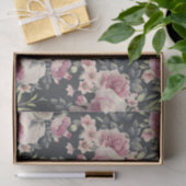 Fleurs foncées sur fond noir | Papier de soie avec (Cadeau)