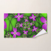 Fleurs fractales Abstraites de néon rose vert (Serviette à main)