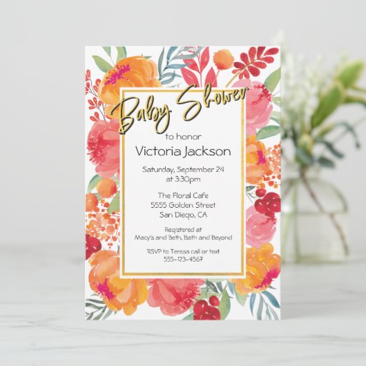 Fleurs fraîches aquarelle Bébé Douche Invitations (Debout devant)