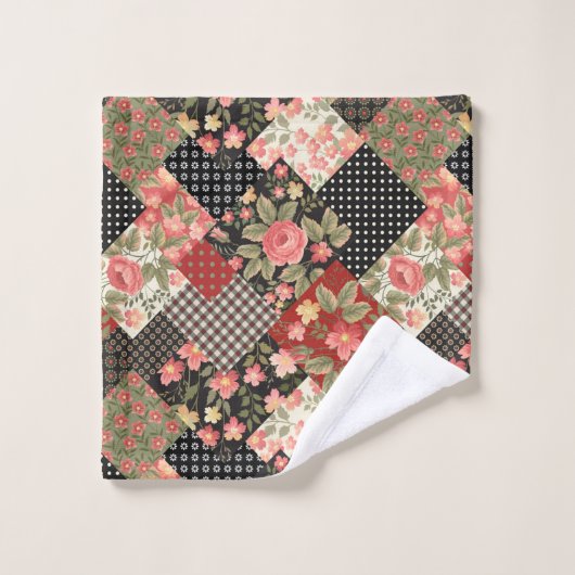 Fleurs géométriques Motif Patchwork Pois (Gant de toilette)