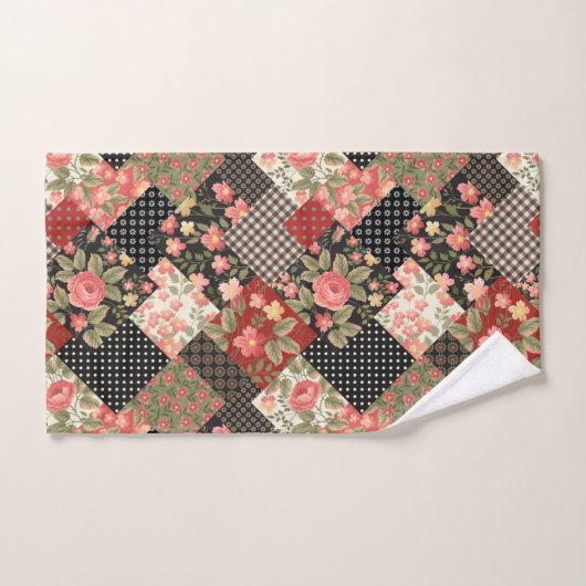 Fleurs géométriques Motif Patchwork Pois (Serviette à main)