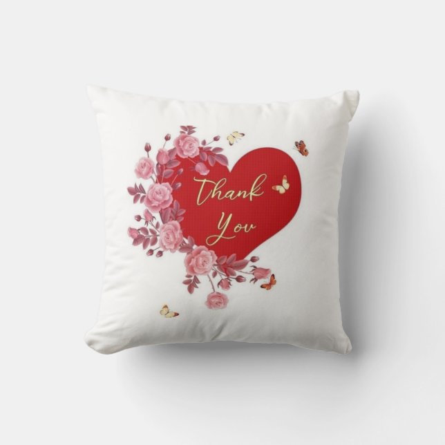 Fleurs gracieuses : Merci Floral Heart Coussin (Recto)