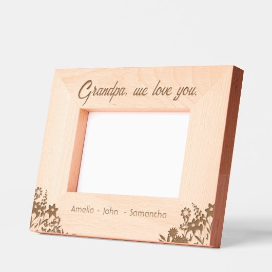 Fleurs Grandpa Noms Engravé Cadre en Bois (Gauche)