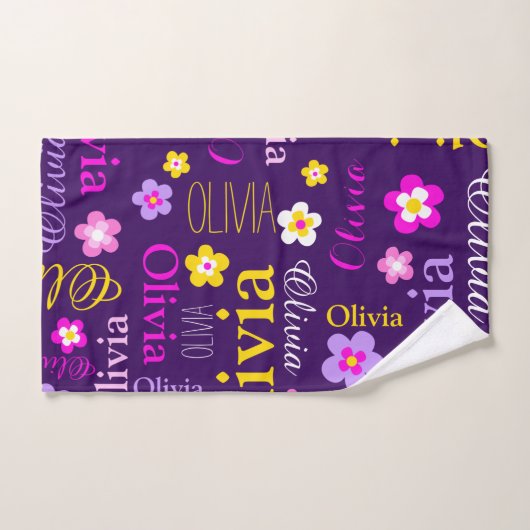 Fleurs graphiques et texte olivia violet jaune ros (Serviette à main)