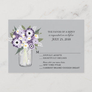 Fleurs Gris Violet Mason Jar   Mariage RSVP