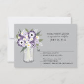 Fleurs Gris Violet Mason Jar | Mariage RSVP (Devant)