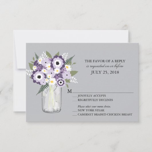 Fleurs Gris Violet Mason Jar | Mariage RSVP (Devant)