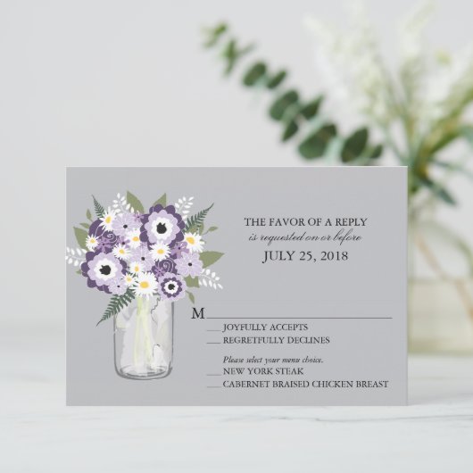 Fleurs Gris Violet Mason Jar | Mariage RSVP (Debout devant)
