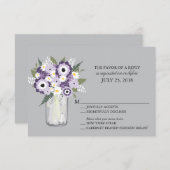 Fleurs Gris Violet Mason Jar | Mariage RSVP (Devant / Derrière)