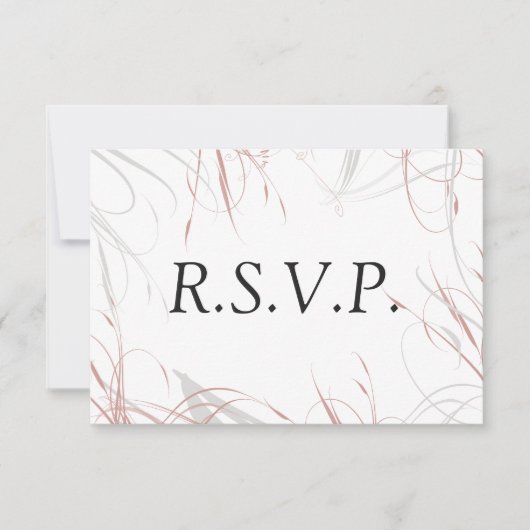 Fleurs grises et volutes rosées RSVP de mariage (Devant)