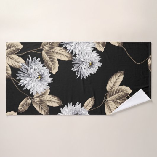 fleurs grises mignonnes avec motif en feuille brun (Serviette de bain)