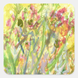 Fleurs hautes sur un stickers de sol jaune