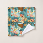 FLEURS HIBISQUES TROPICALES JAUNES ORANGE VERT (Gant de toilette)