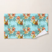 FLEURS HIBISQUES TROPICALES JAUNES ORANGE VERT (Serviette à main)