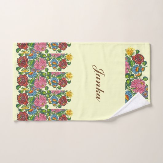 Fleurs hongroises - ajouter un nom (Serviette à main)