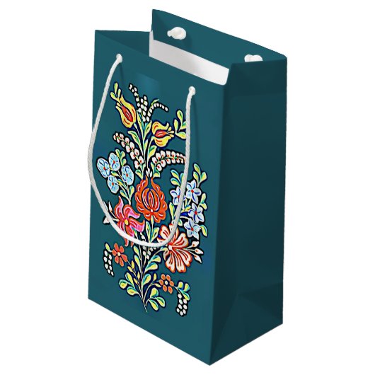 Fleurs Hongroises colorées Petit Sac Cadeau (Dos Angle)