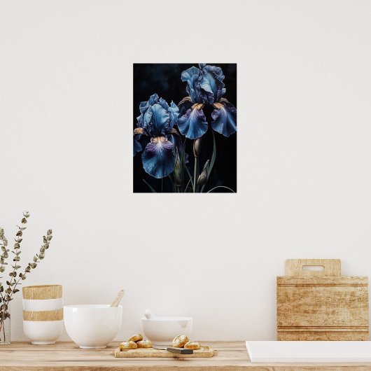 Fleurs Iris Bleues Poster d'impression (Cuisine)