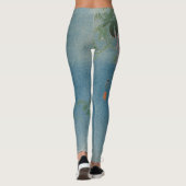 FLEURS JAPONAISES ET OISEAUX SUR Leggings BLEUS (Dos)