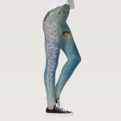FLEURS JAPONAISES ET OISEAUX SUR Leggings BLEUS (Droite)