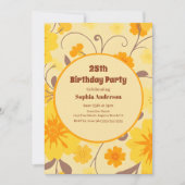 Fleurs Jaune Soleil Rétro - Invitation d'anniversa (Devant)