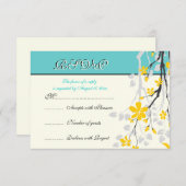 Fleurs jaune turquoise mariage carte RSVP (Devant / Derrière)
